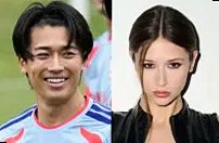注目を集めている中村敬斗とイタリア人モデルのサマンサ（写真左／共同通信社、右／サマンサさんのインスタグラムより）